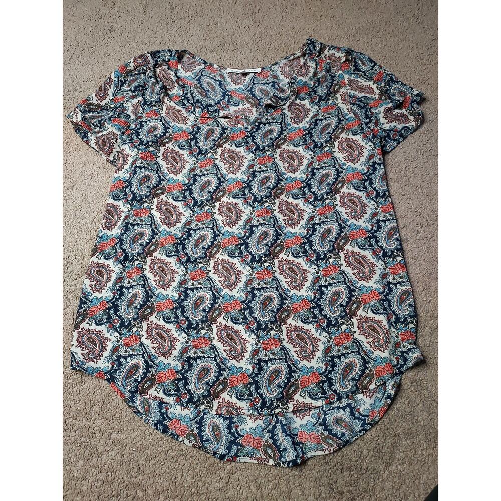 Women's Medium Daniel Rainn Paisley Sheer V-Neck Dress Shirt Blouse